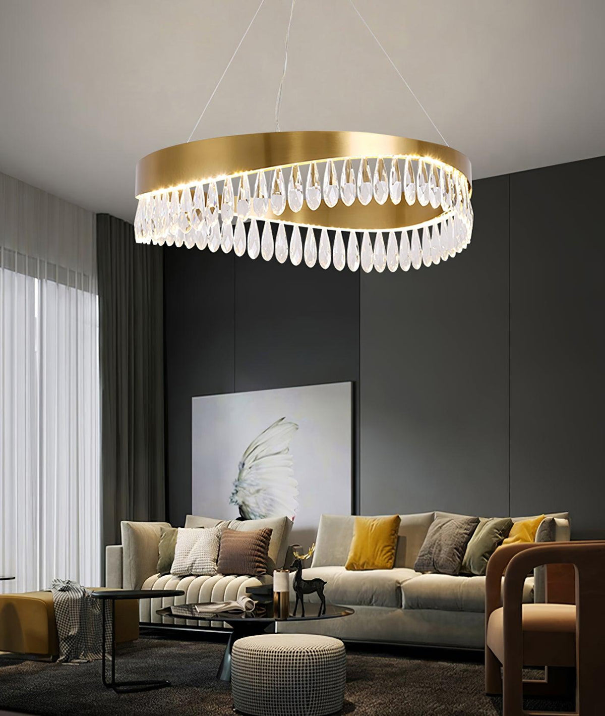 Cana candelabru cu inel din cristal și cadru inoxidabil polizat