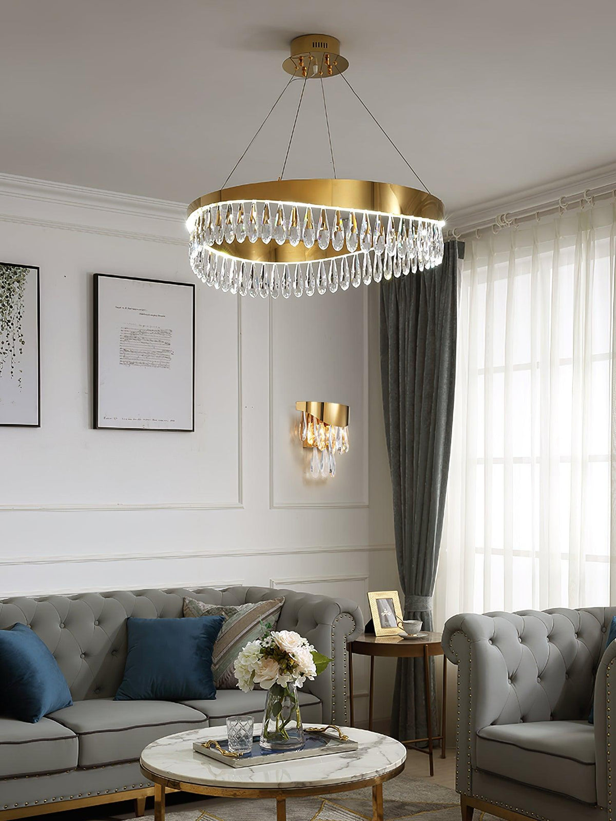 Cana candelabru cu inel din cristal și cadru inoxidabil polizat