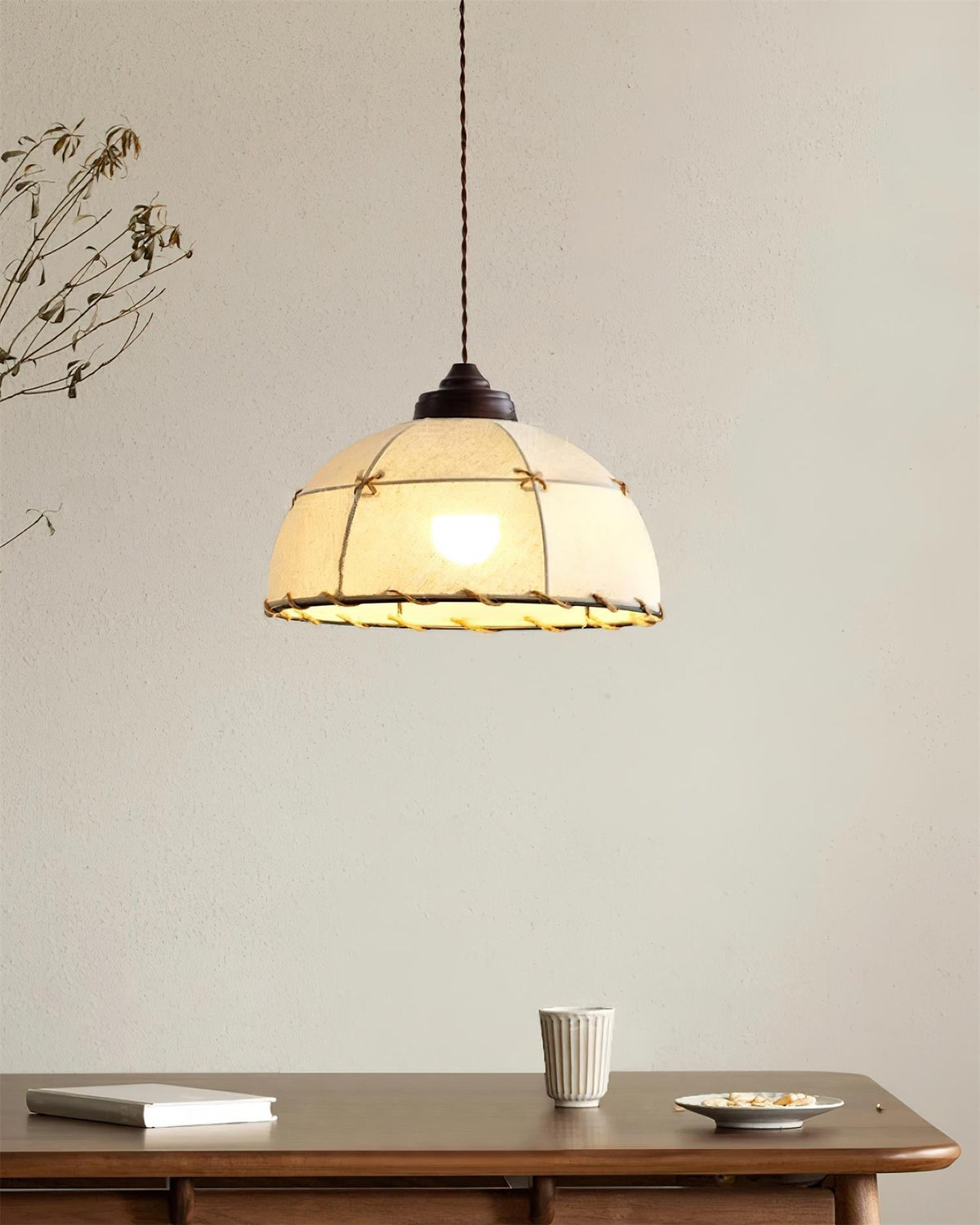Lampă suspendată cu abajur din țesătură, formă de cupolă, stil vintage minimalist, lumină difuză