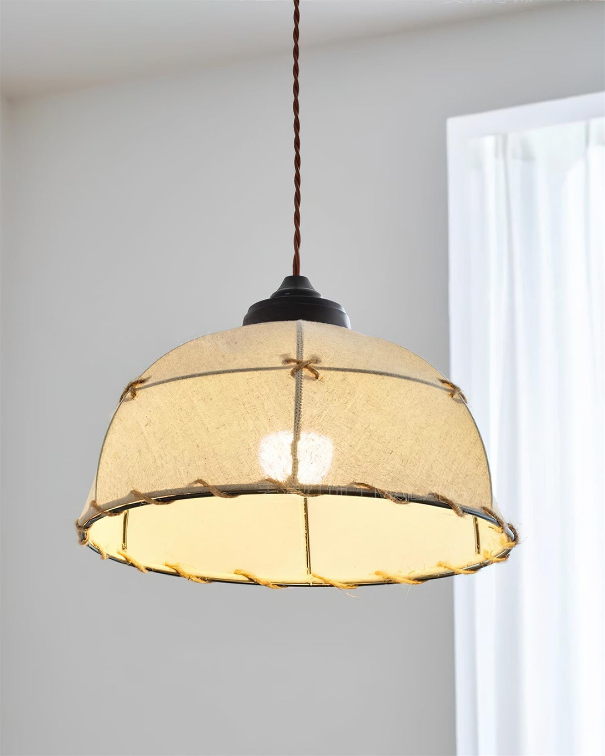 Lampă suspendată cu abajur din țesătură, formă de cupolă, stil vintage minimalist, lumină difuză