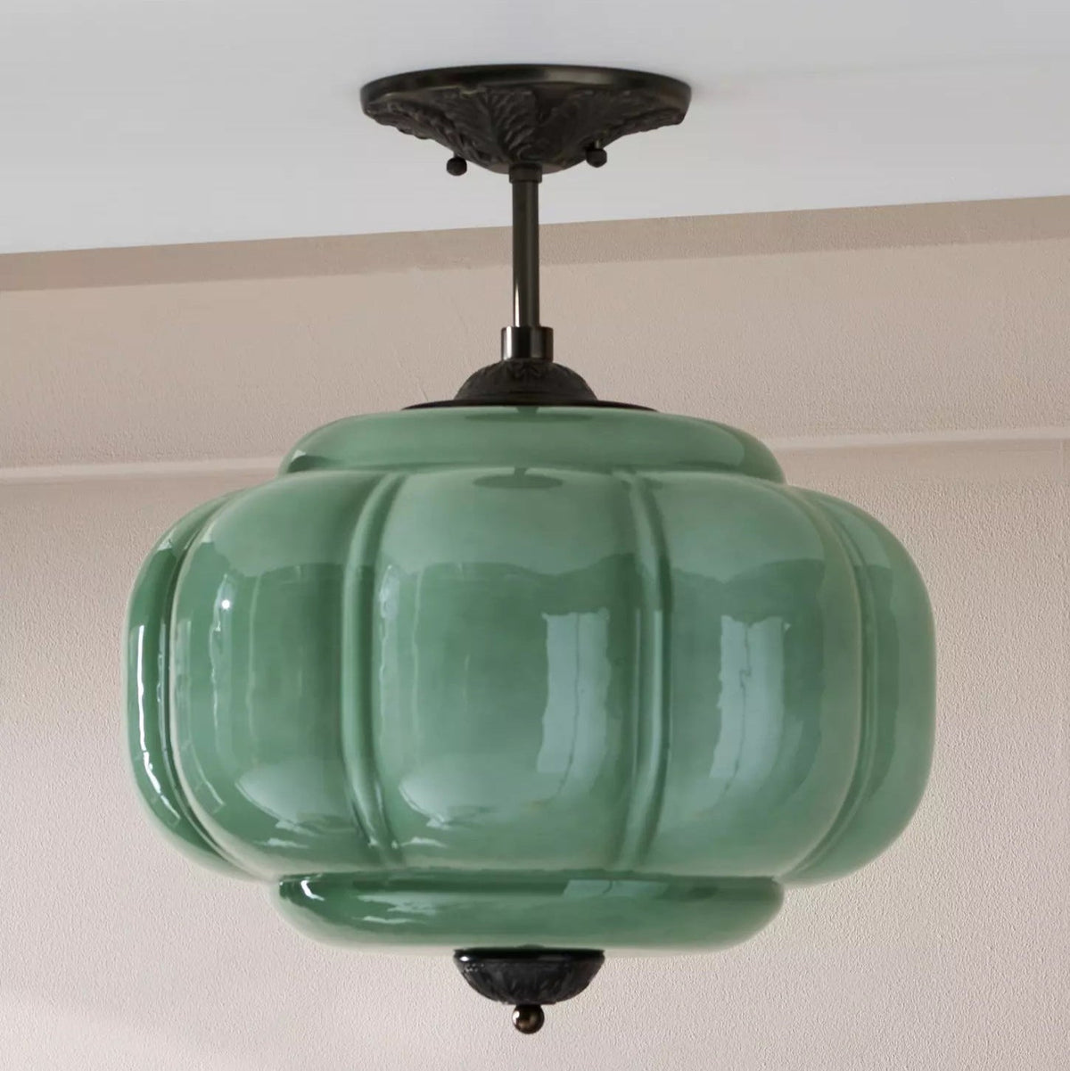 Eldio plafonieră semi-aplicată verde din sticlă