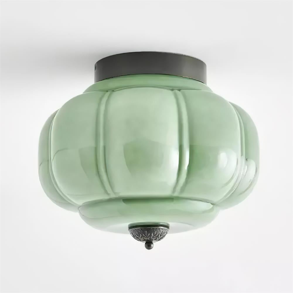 Selviro plafonieră verde din sticlă și alamă, clasică