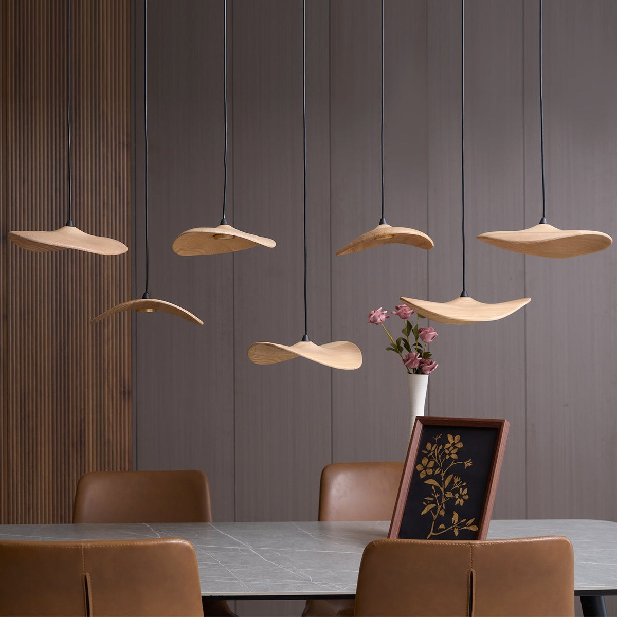 Abbott candelabru  modern minimalist cu frunze goale din lemn