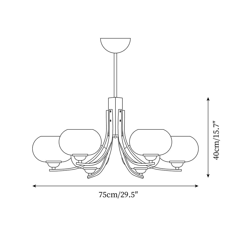 Vira candelabru ambră din sticlă, cu glob, cu 6 surse de lumină