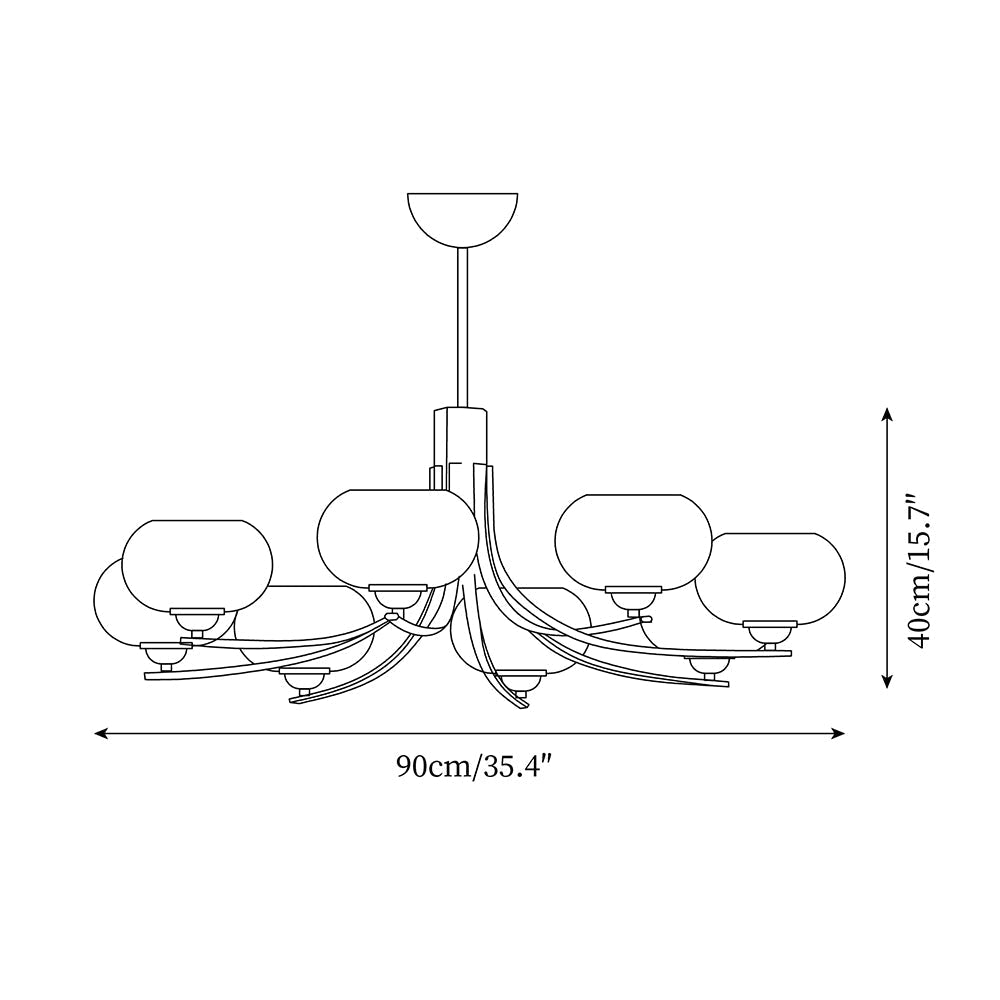Vira candelabru ambră din sticlă, cu glob, cu 6 surse de lumină