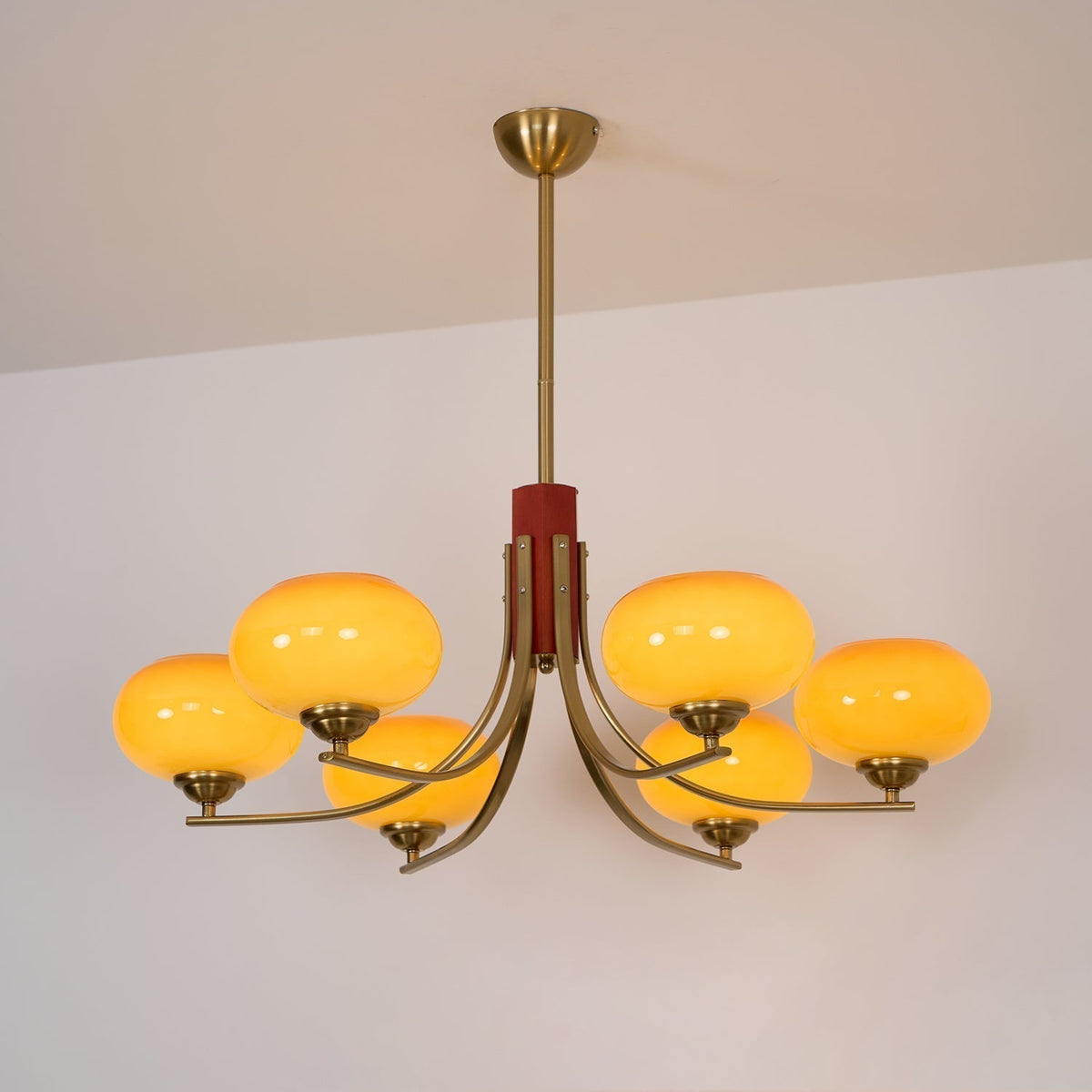 Vira candelabru ambră din sticlă, cu glob, cu 6 surse de lumină