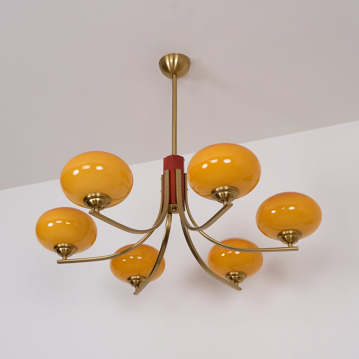 Vira candelabru ambră din sticlă, cu glob, cu 6 surse de lumină
