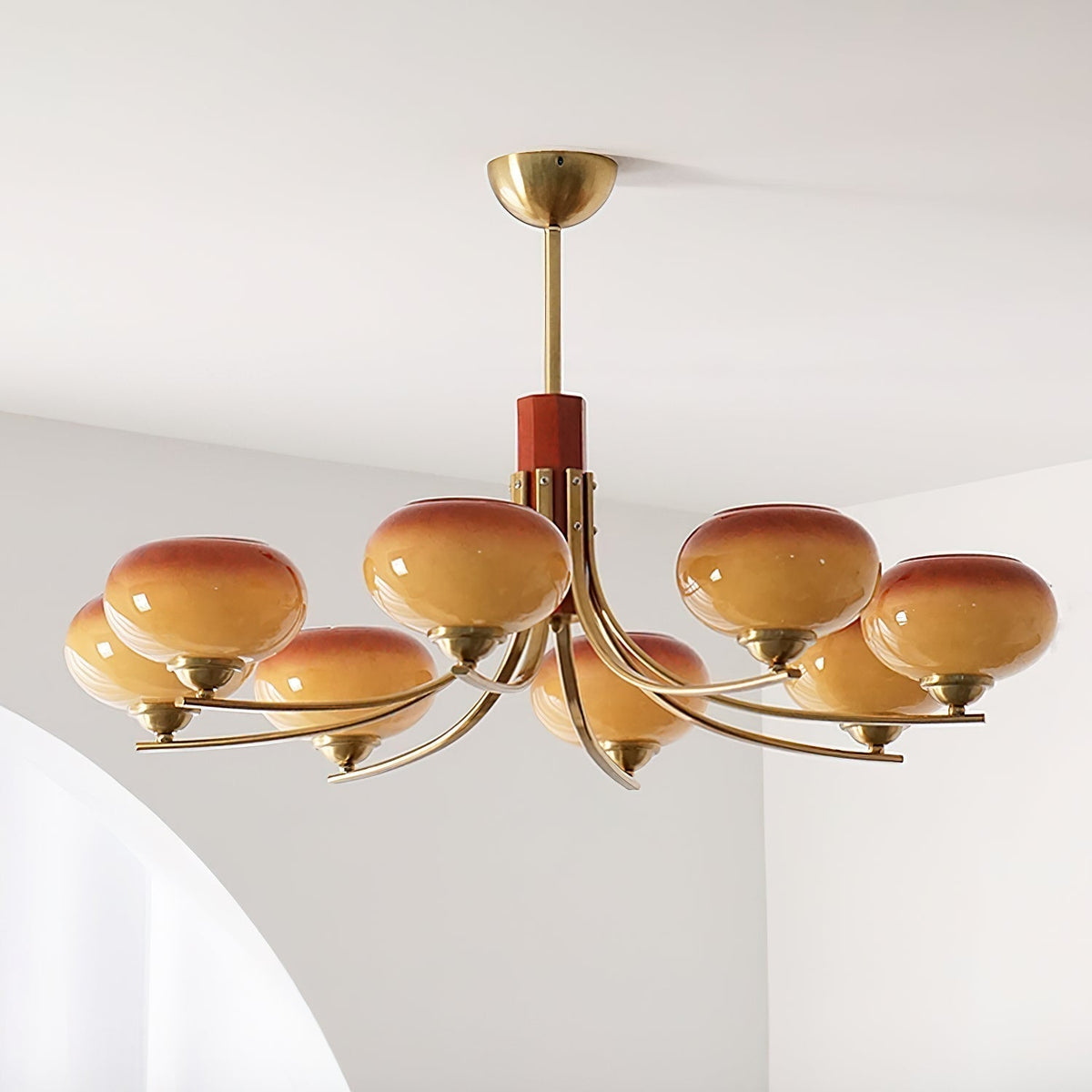Vira candelabru ambră din sticlă, cu glob, cu 6 surse de lumină