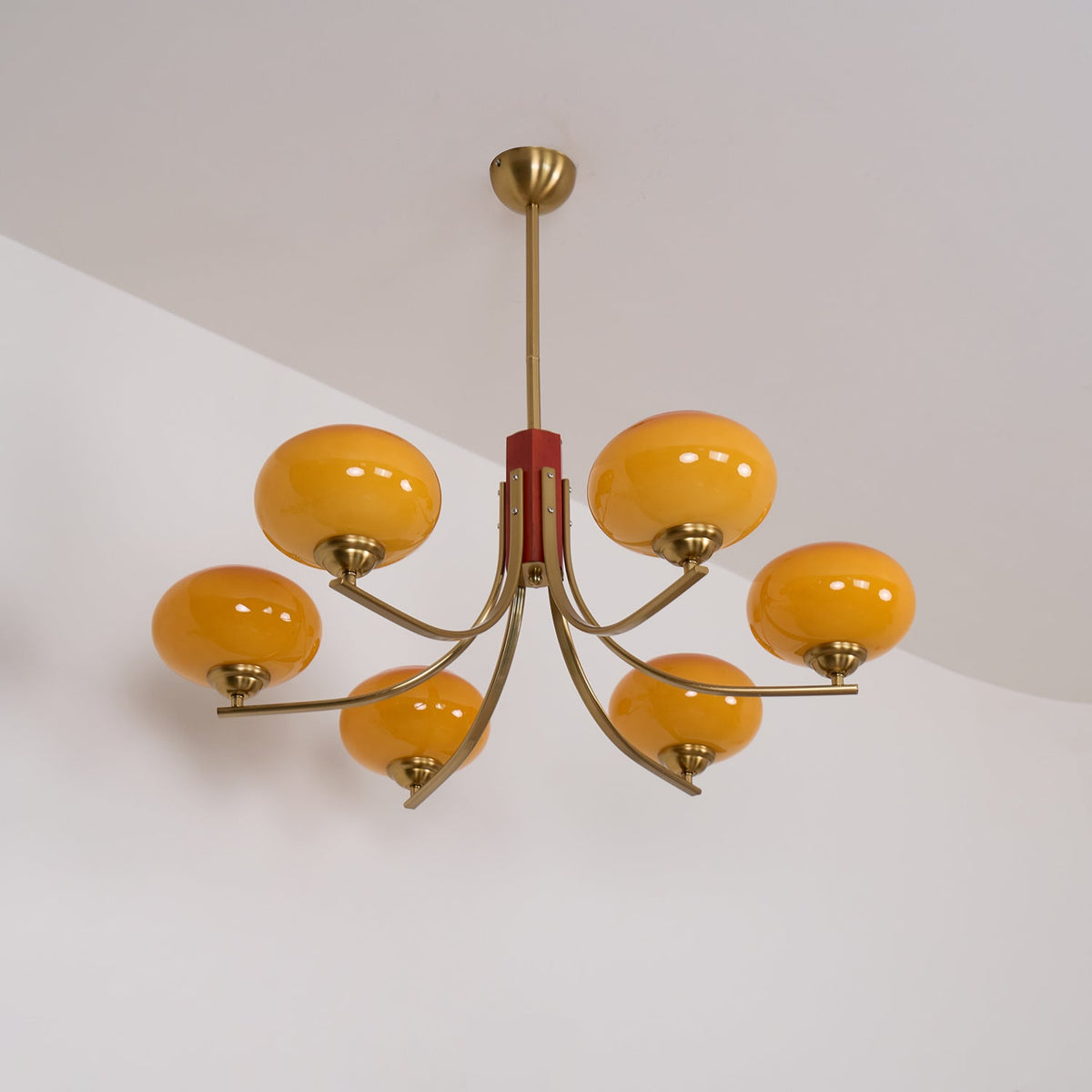 Vira candelabru ambră din sticlă, cu glob, cu 6 surse de lumină