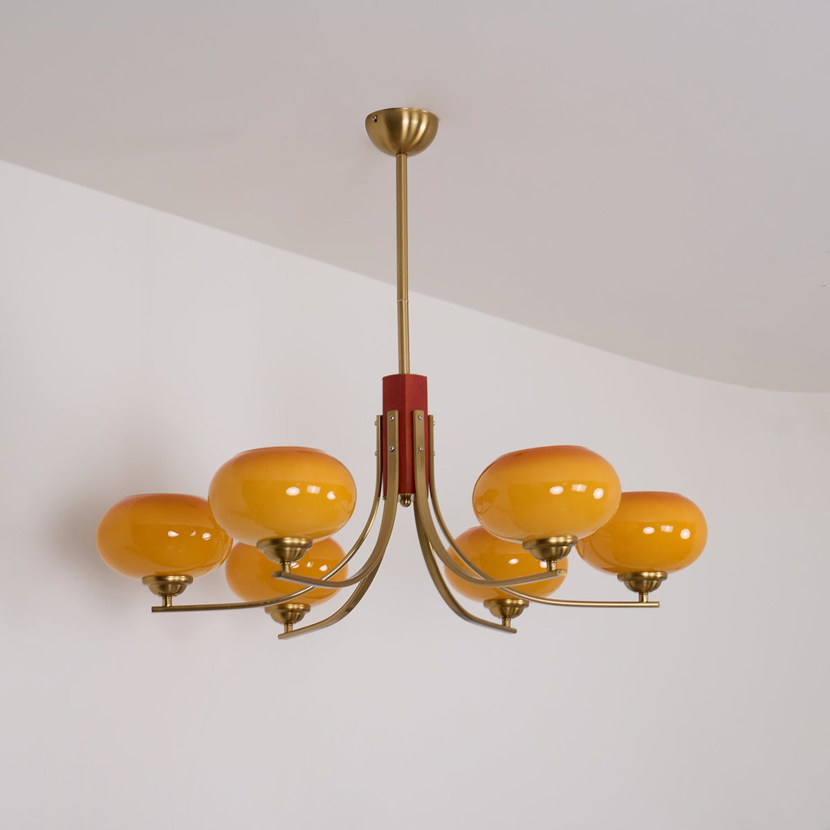 Vira candelabru ambră din sticlă, cu glob, cu 6 surse de lumină