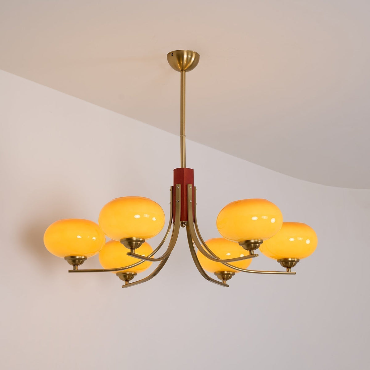 Vira candelabru ambră din sticlă, cu glob, cu 6 surse de lumină