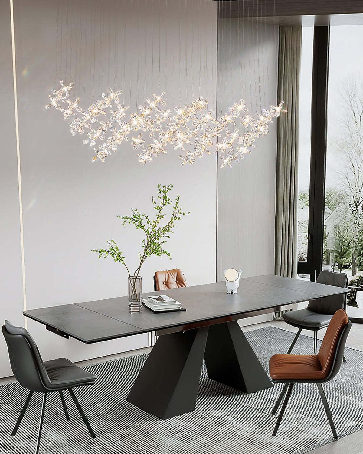 Dune candelabru din cristal, cu fluturi, floral, în grup