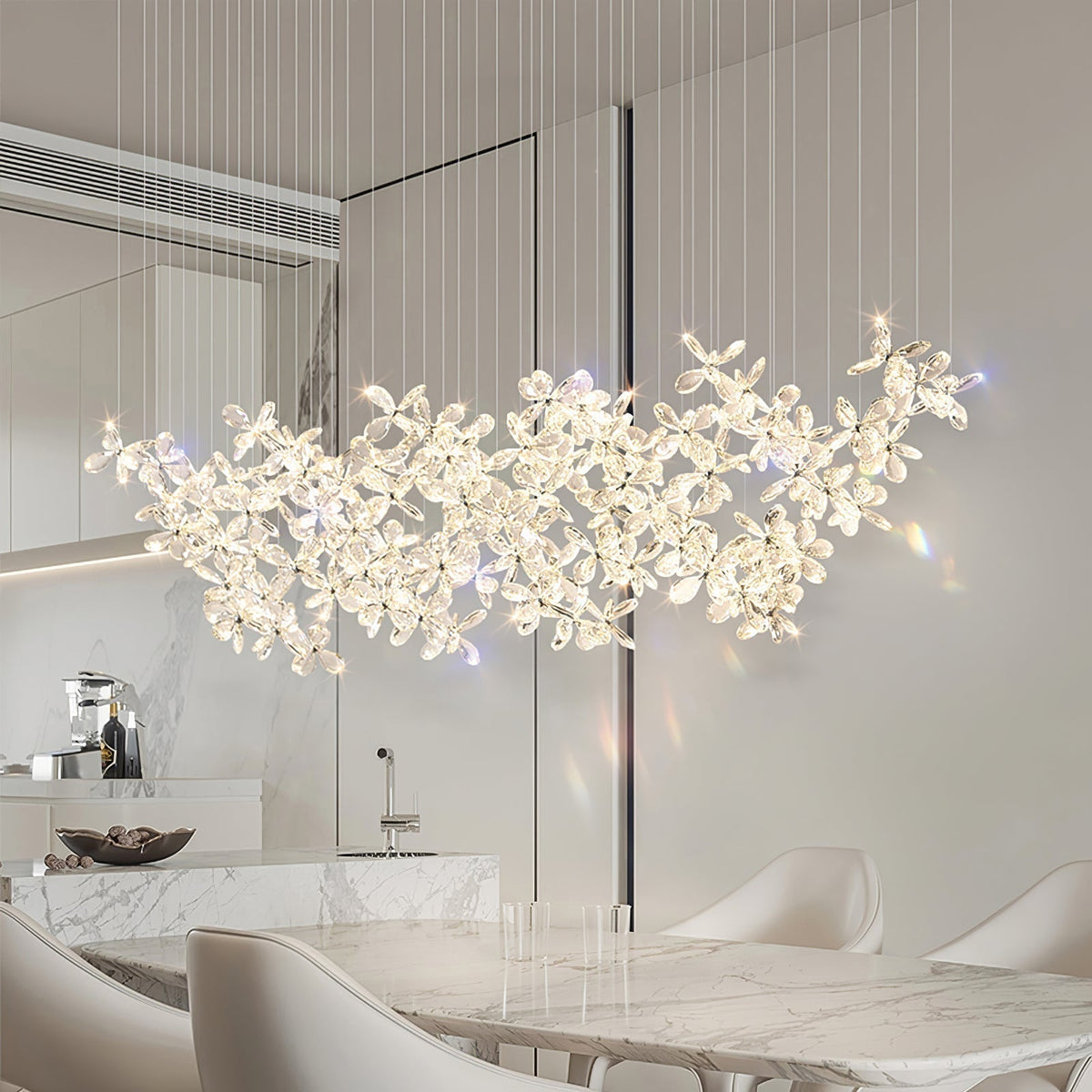 Dune candelabru din cristal, cu fluturi, floral, în grup
