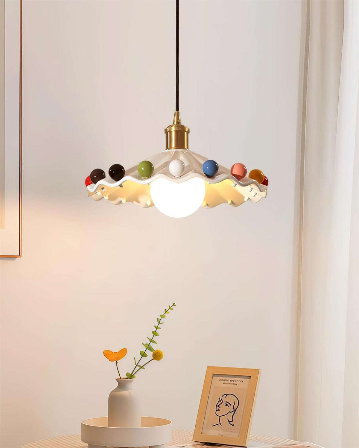 Solvira lampă suspendată din ceramică, ondulată, cu abajur