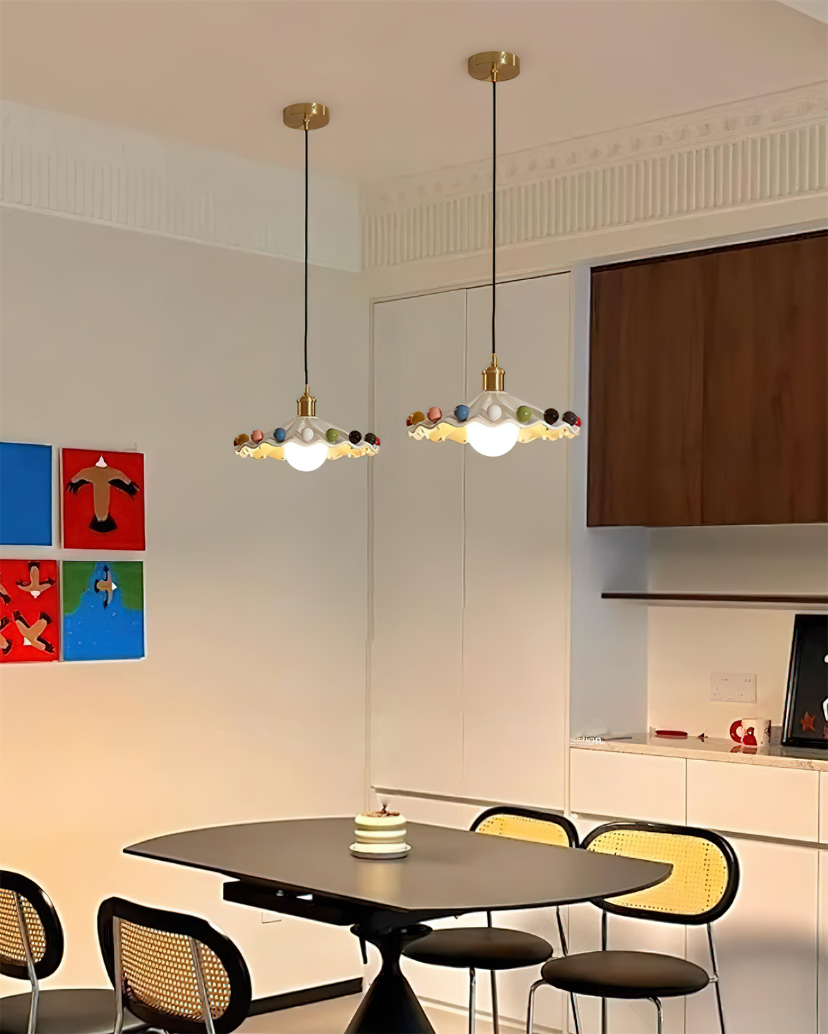 Solvira lampă suspendată din ceramică, ondulată, cu abajur