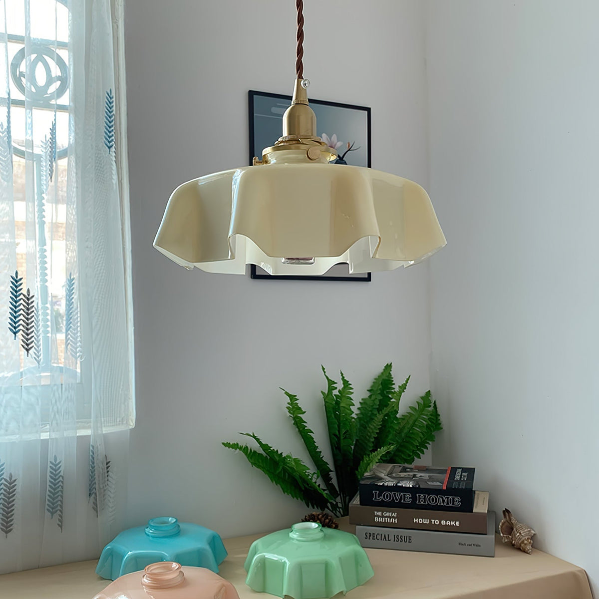 Civen lampă suspendată, rustică, cu margine ondulată