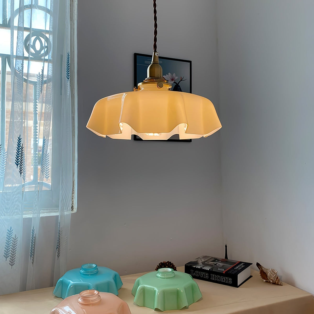 Civen lampă suspendată, rustică, cu margine ondulată