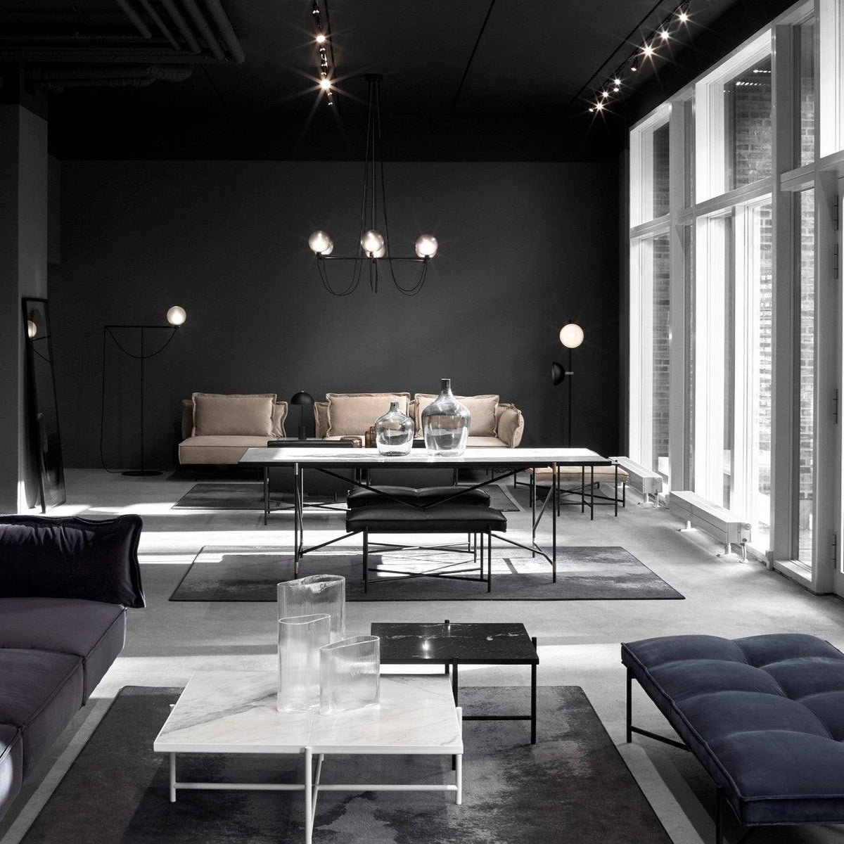 Valentina candelabru modern Nordic din sticlă Sferică, Fum Gri/Albastru