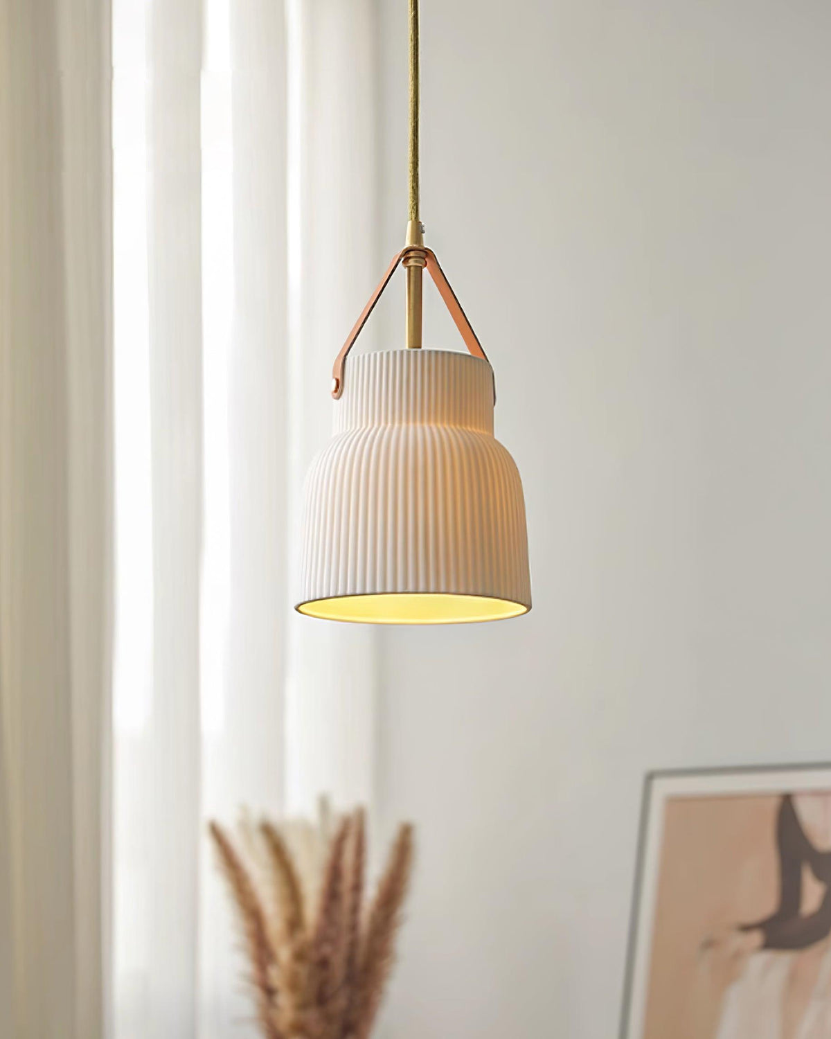 Lampă suspendată Cielum modern minimalist Abajur Ceramic Texturat cu Bandă de Piele alamă