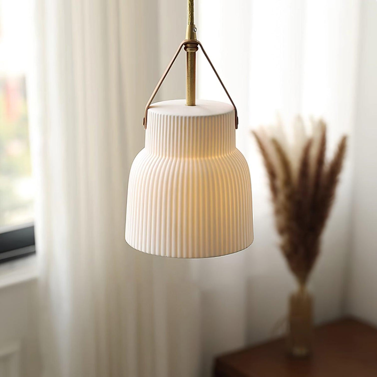 Lampă suspendată Cielum modern minimalist Abajur Ceramic Texturat cu Bandă de Piele alamă