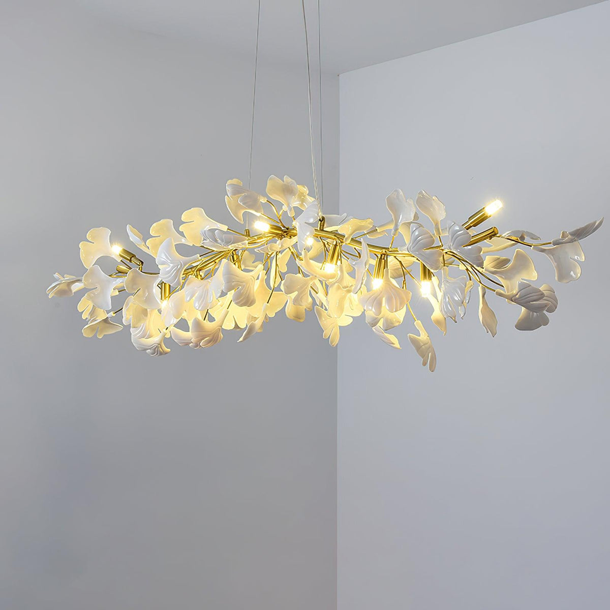 Dylo candelabru din alamă cu ramuri de petale ceramice liniare Ginkgo