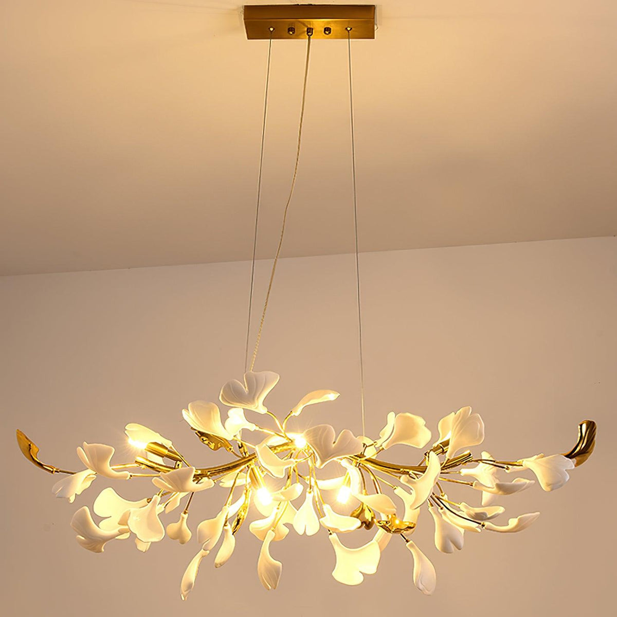 Dylo candelabru din alamă cu ramuri de petale ceramice liniare Ginkgo