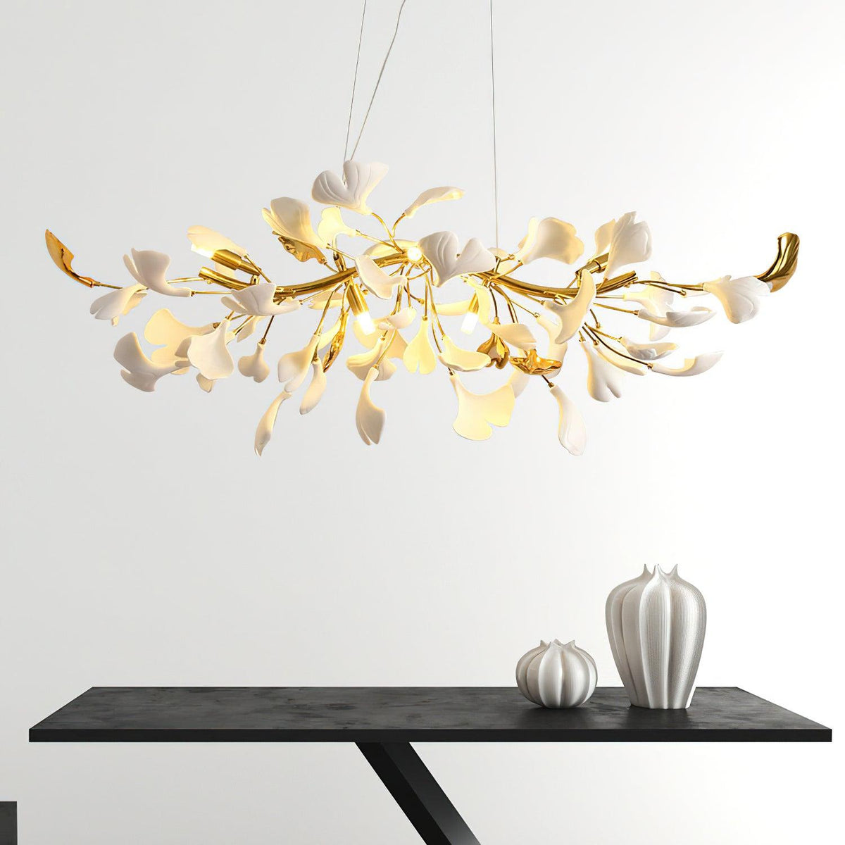 Dylo candelabru din alamă cu ramuri de petale ceramice liniare Ginkgo