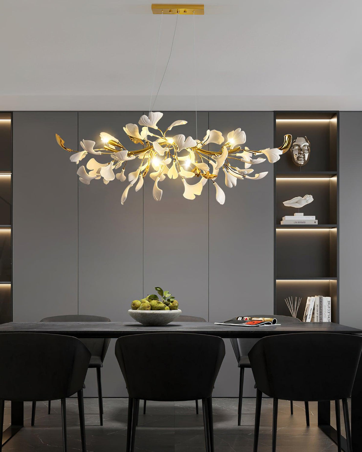 Dylo candelabru din alamă cu ramuri de petale ceramice liniare Ginkgo