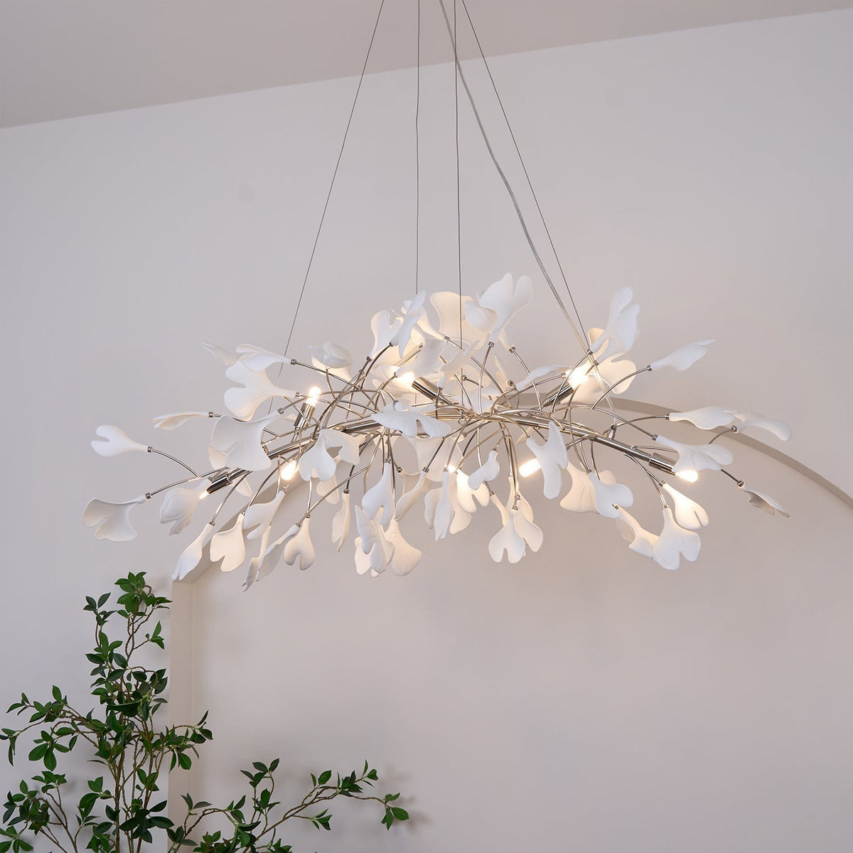 Arux Gingko candelabru Art Deco cu frunze îndreptate în jos