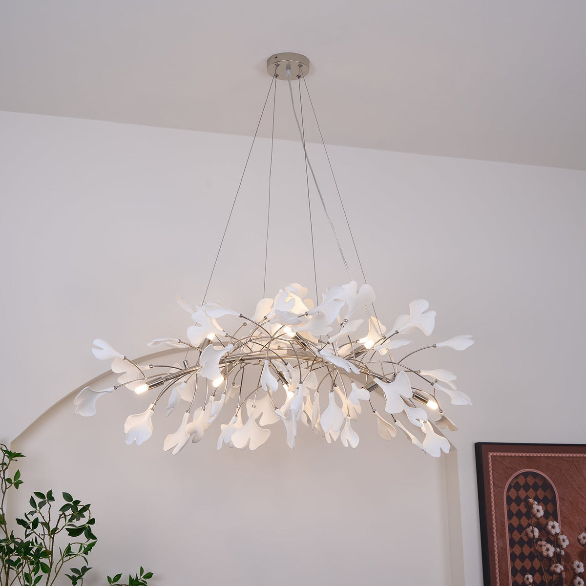 Arux Gingko candelabru Art Deco cu frunze îndreptate în jos