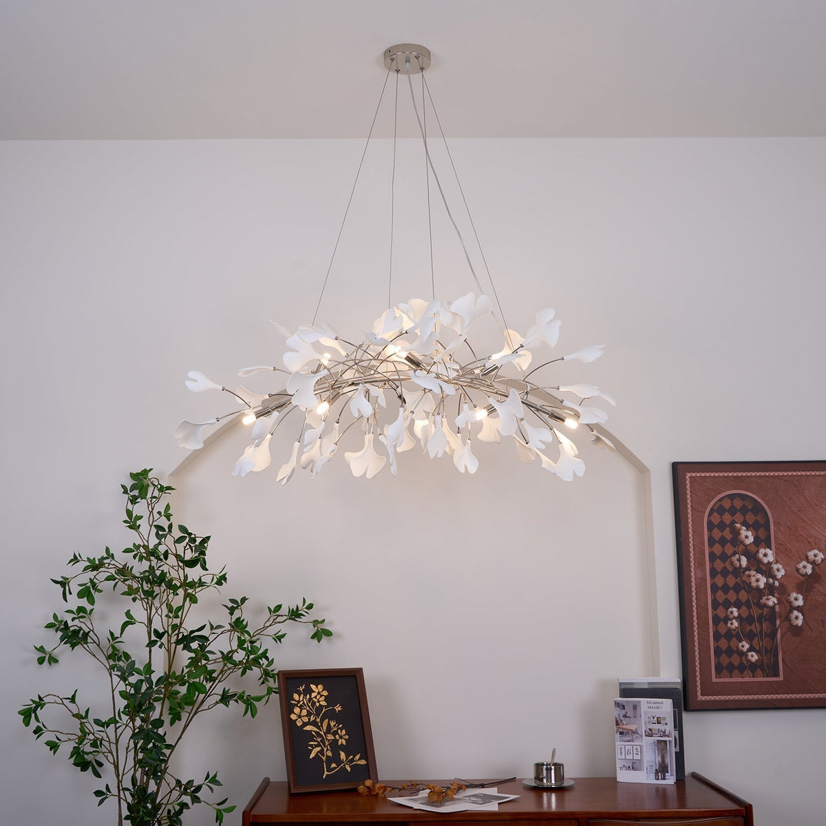 Arux Gingko candelabru Art Deco cu frunze îndreptate în jos