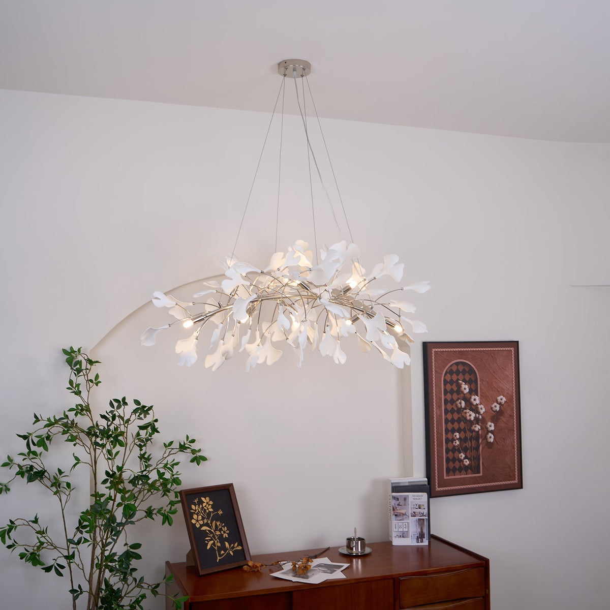 Arux Gingko candelabru Art Deco cu frunze îndreptate în jos