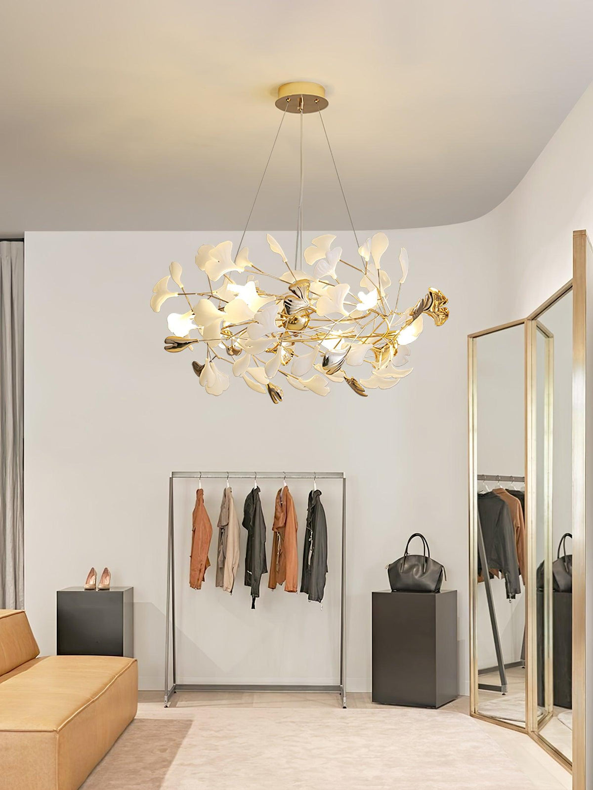 Quiven candelabru  Gingko Leaf din ceramică aurie elegant