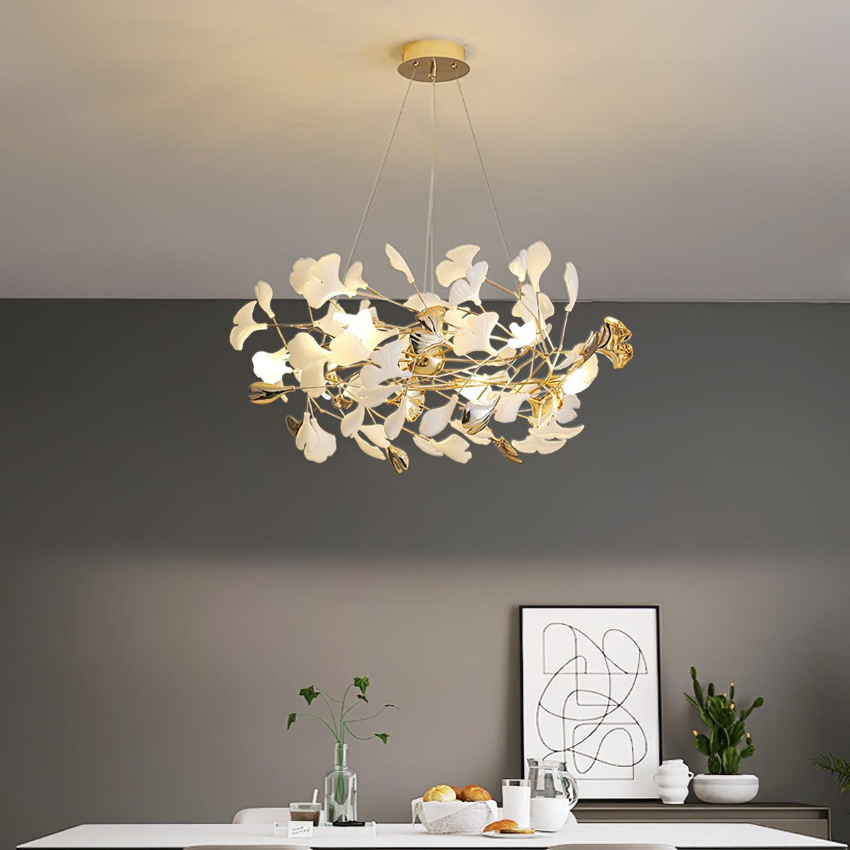 Quiven candelabru  Gingko Leaf din ceramică aurie elegant
