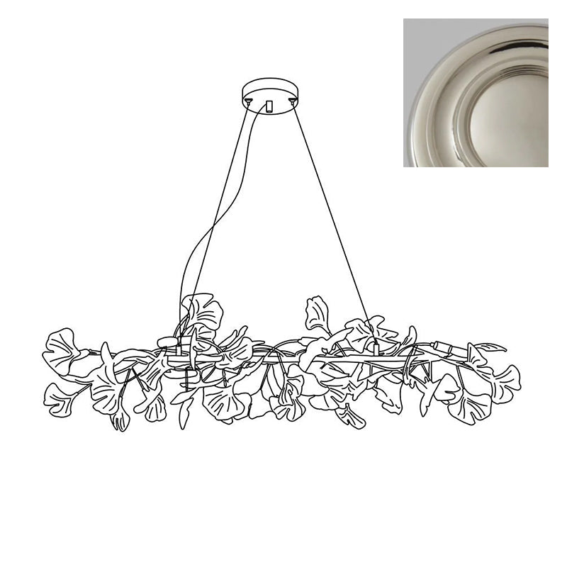 Candelabru cu cadru metalic, abajur ceramic în formă de ginkgo alb aurie, artă modernă