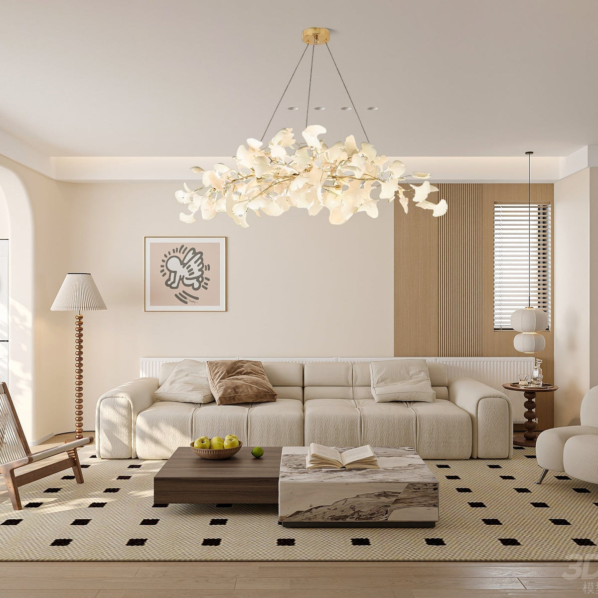 Arux Gingko candelabru Art Deco cu frunze îndreptate în jos