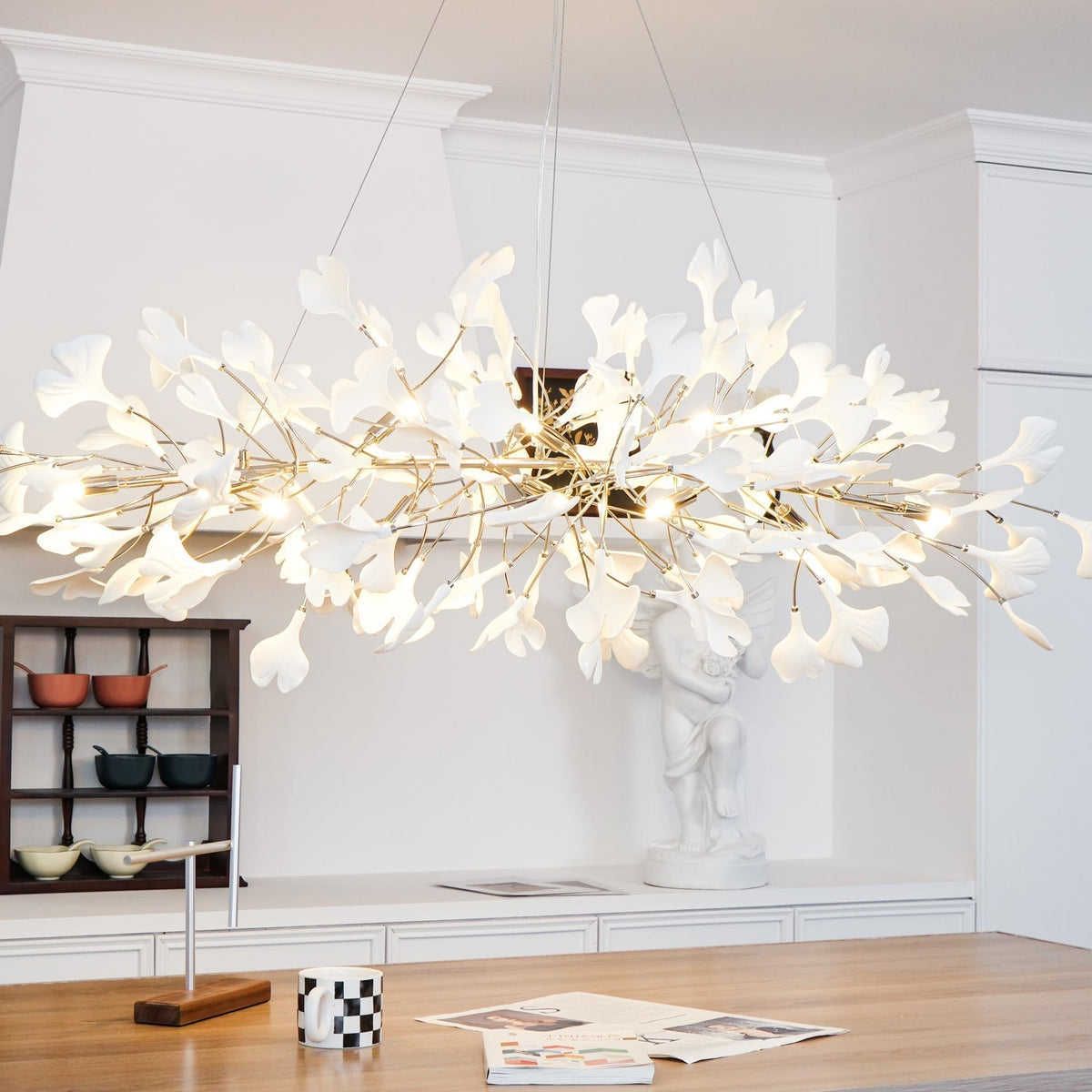 Arux Gingko candelabru Art Deco cu frunze îndreptate în jos