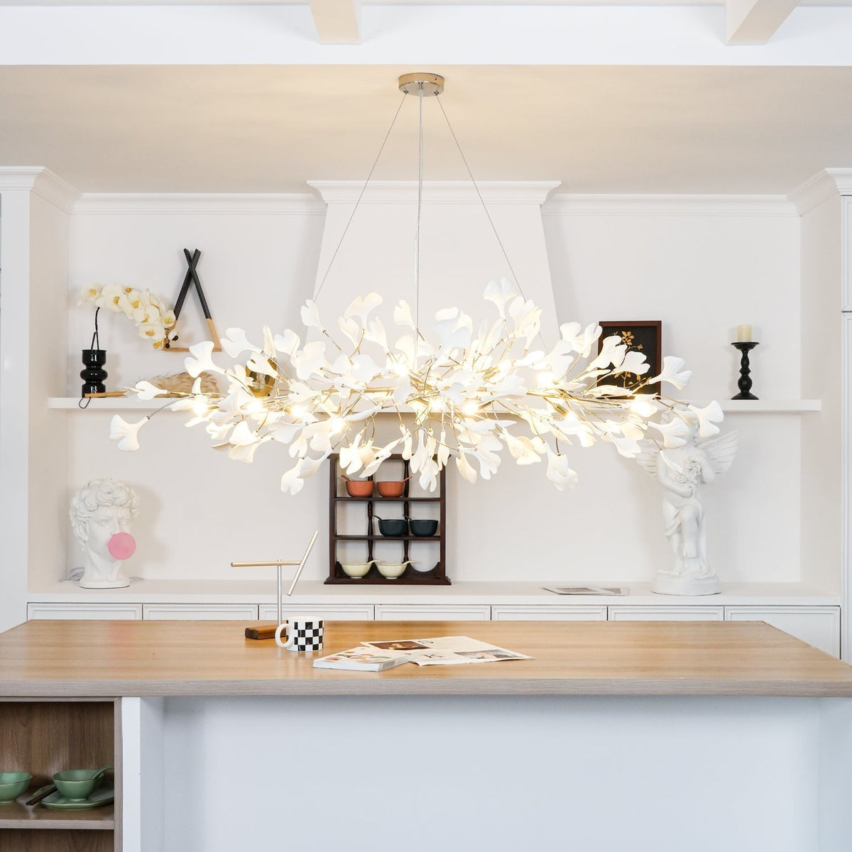 Arux Gingko candelabru Art Deco cu frunze îndreptate în jos