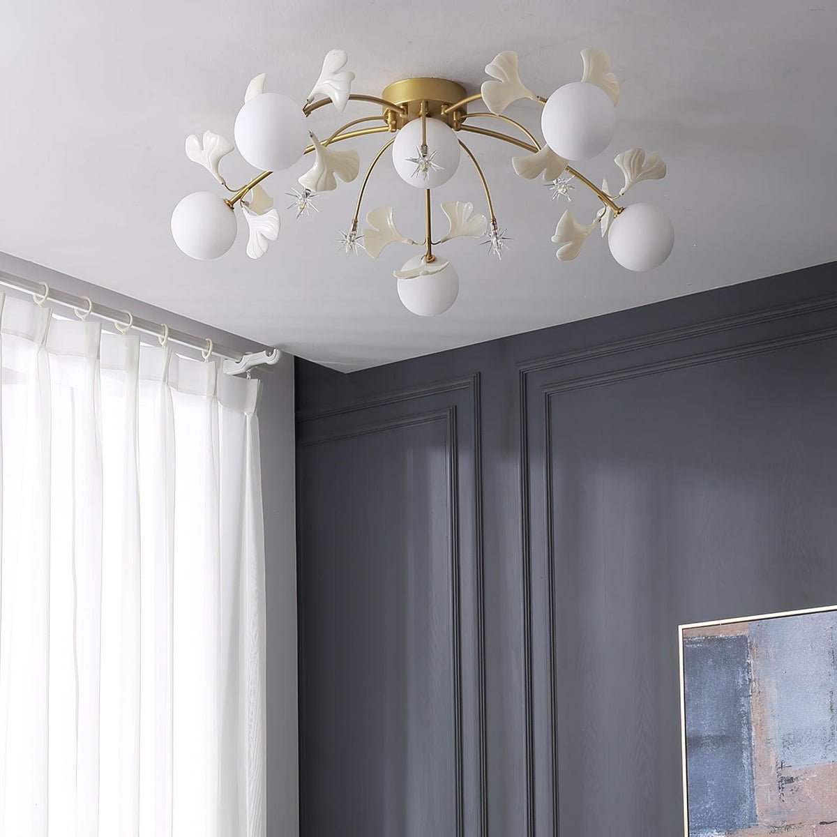 Olivia plafonieră aplicată în stil nordic multi glob metal/ceramic alb/auriu