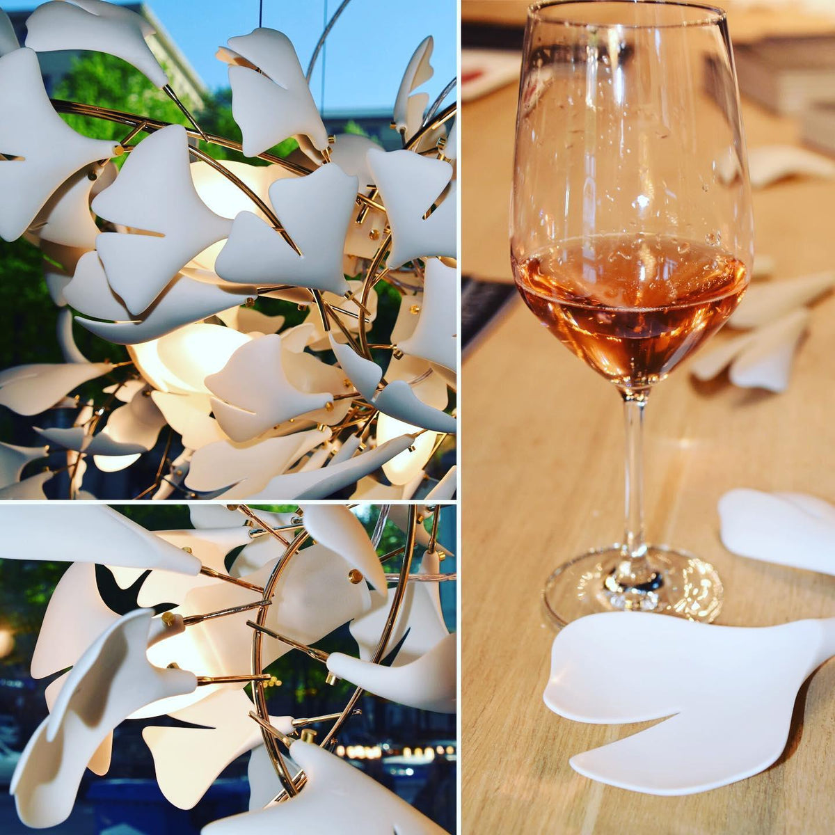 Calix candelabru cu abajur din ceramică în formă de frunză Gingko și finisaj alb aur, în stil modern