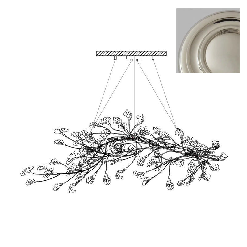 Calix candelabru cu abajur din ceramică în formă de frunză Gingko și finisaj alb aur, în stil modern
