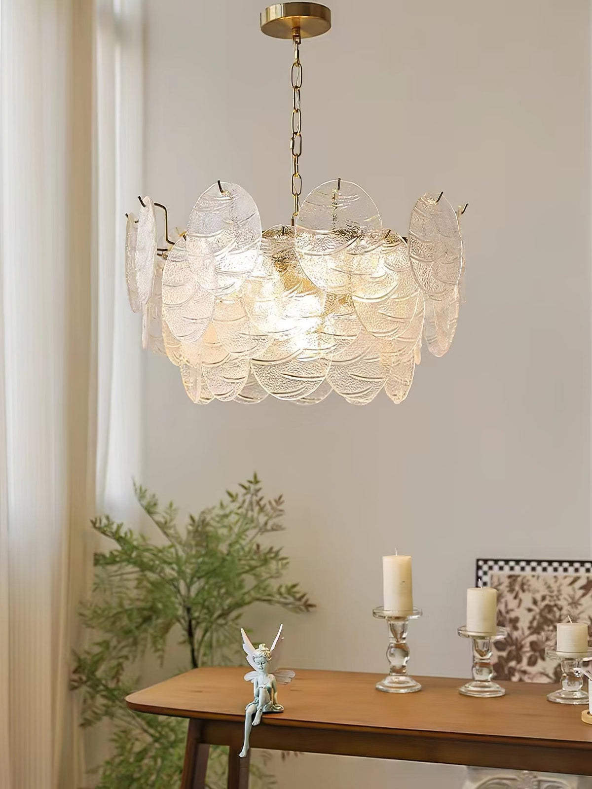 Eirenian candelabru auriu din sticlă, cu disc