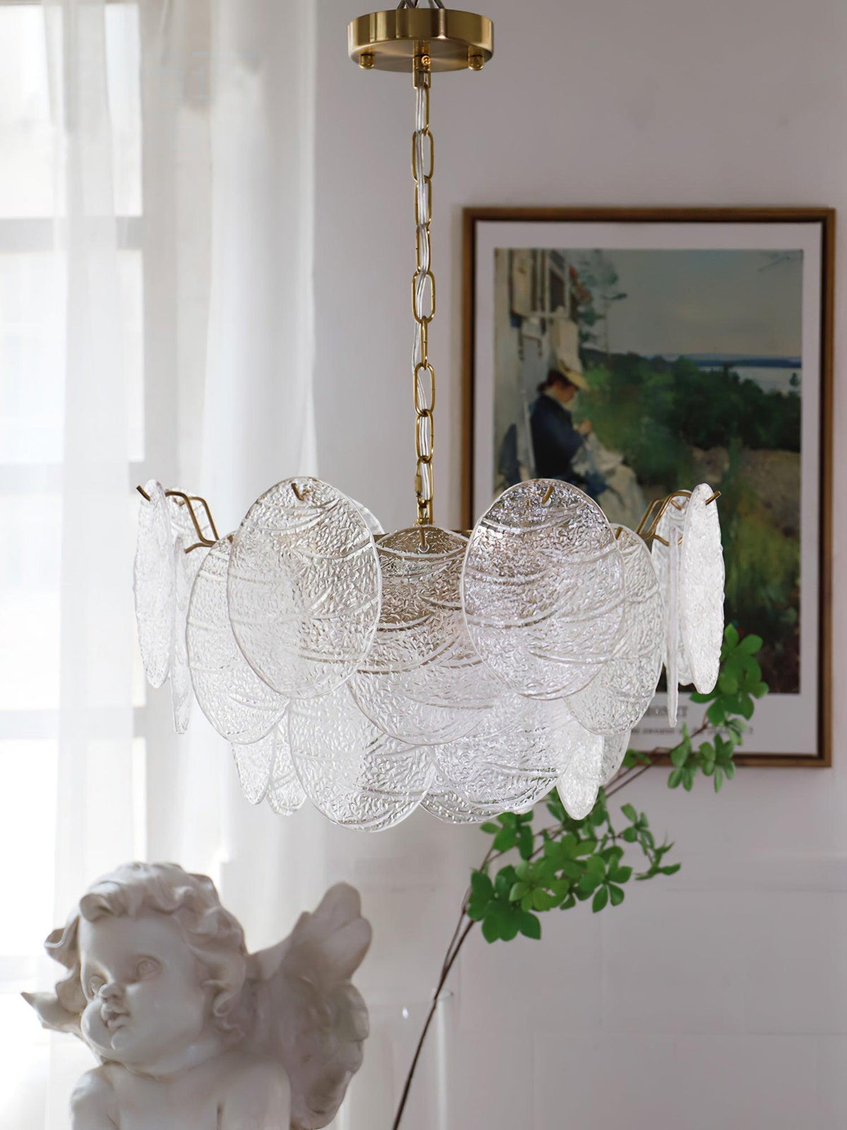 Eirenian candelabru auriu din sticlă, cu disc