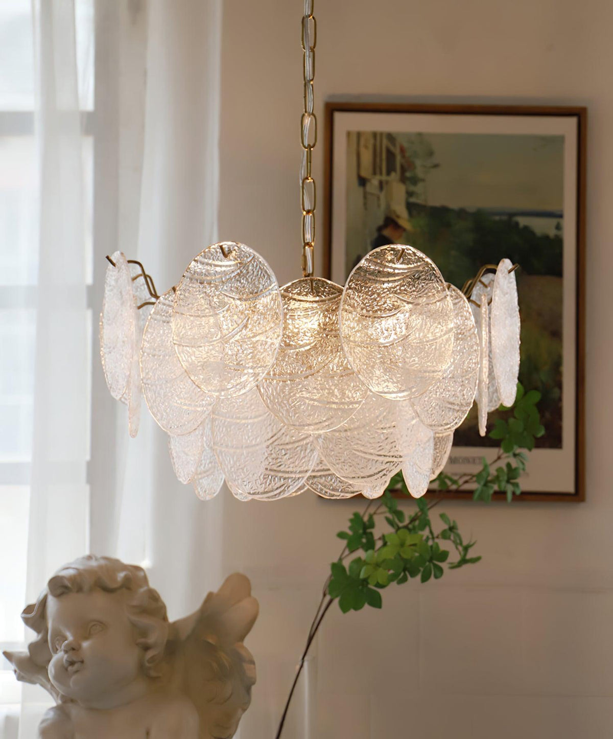 Eirenian candelabru auriu din sticlă, cu disc
