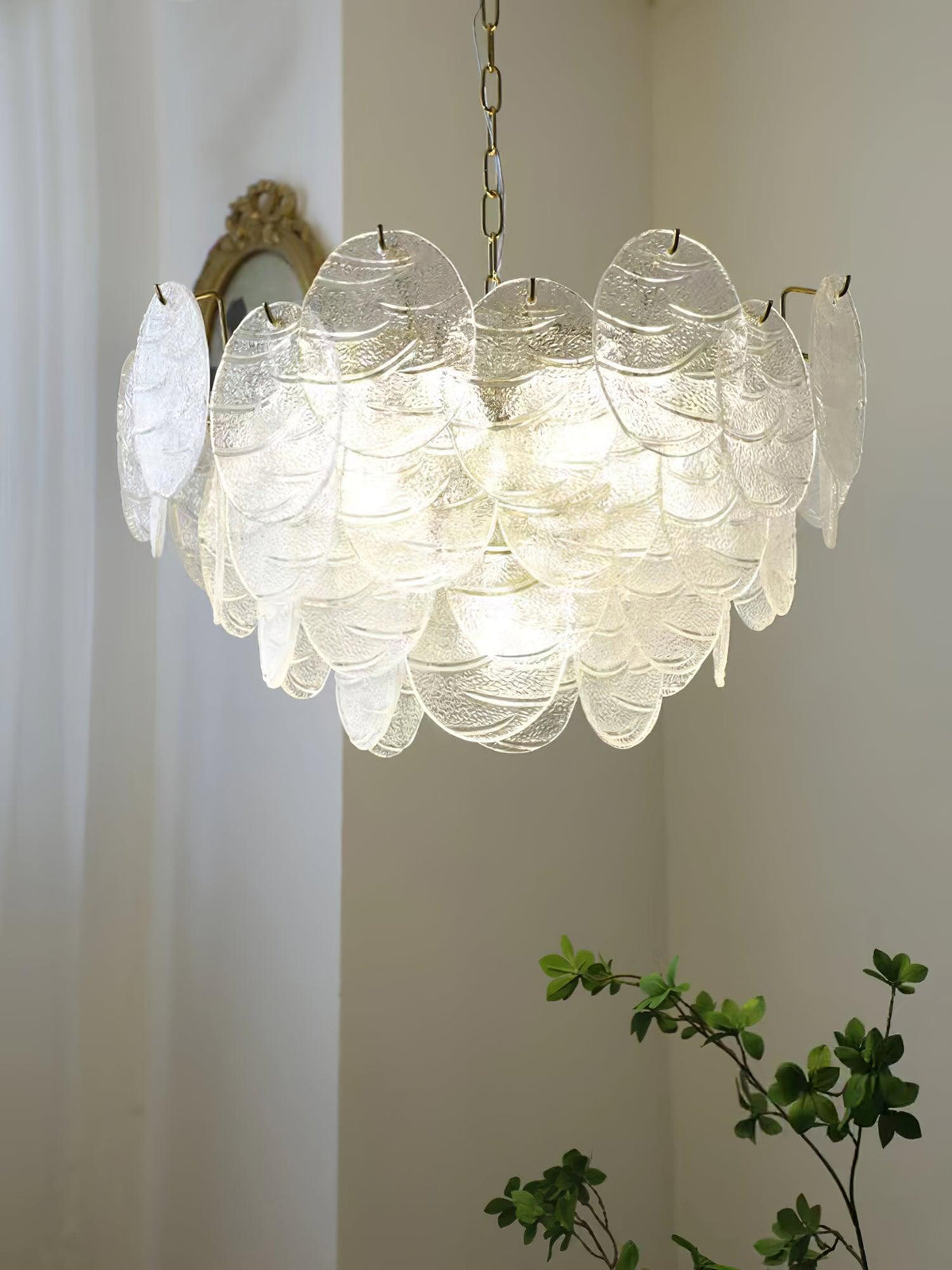 Eirenian candelabru auriu din sticlă, cu disc