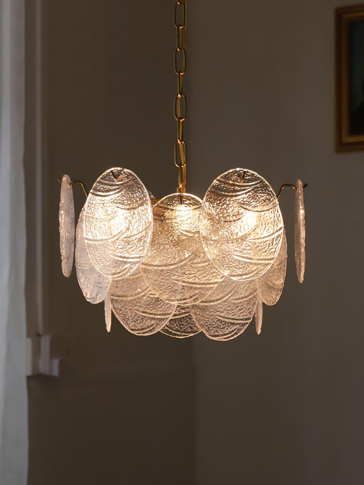 Eirenian candelabru auriu din sticlă, cu disc