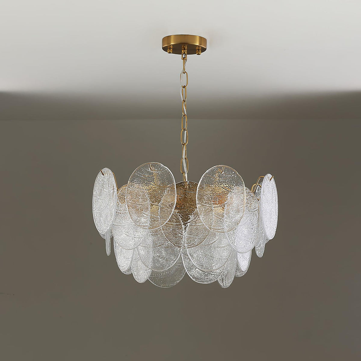 Eirenian candelabru auriu din sticlă, cu disc