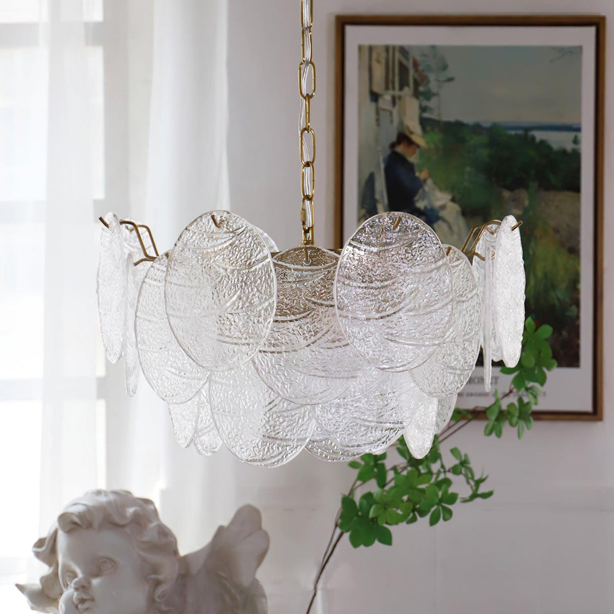 Eirenian candelabru auriu din sticlă, cu disc