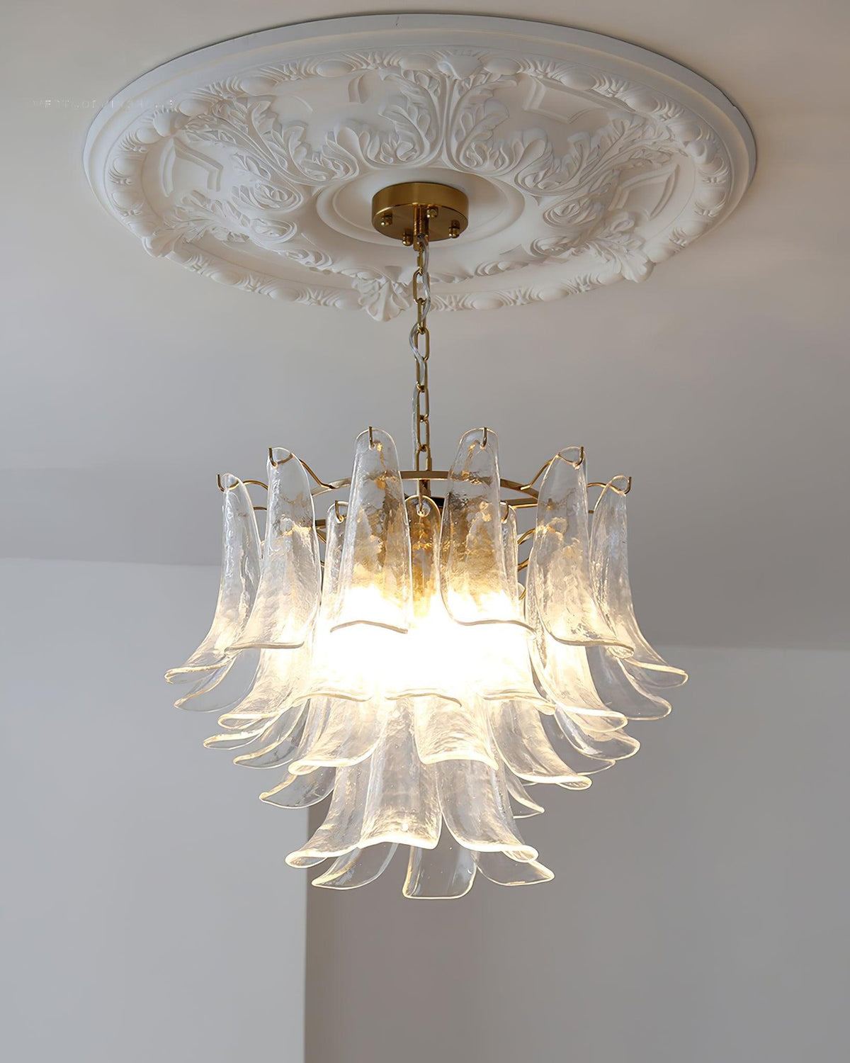 Elvess candelabru din sticlă Murano Frunze Aurii