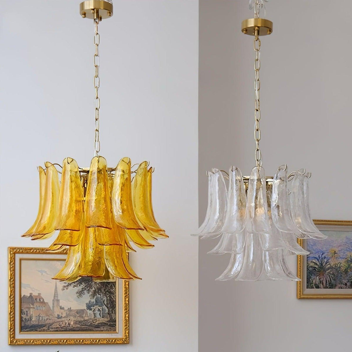 Elvess candelabru din sticlă Murano Frunze Aurii